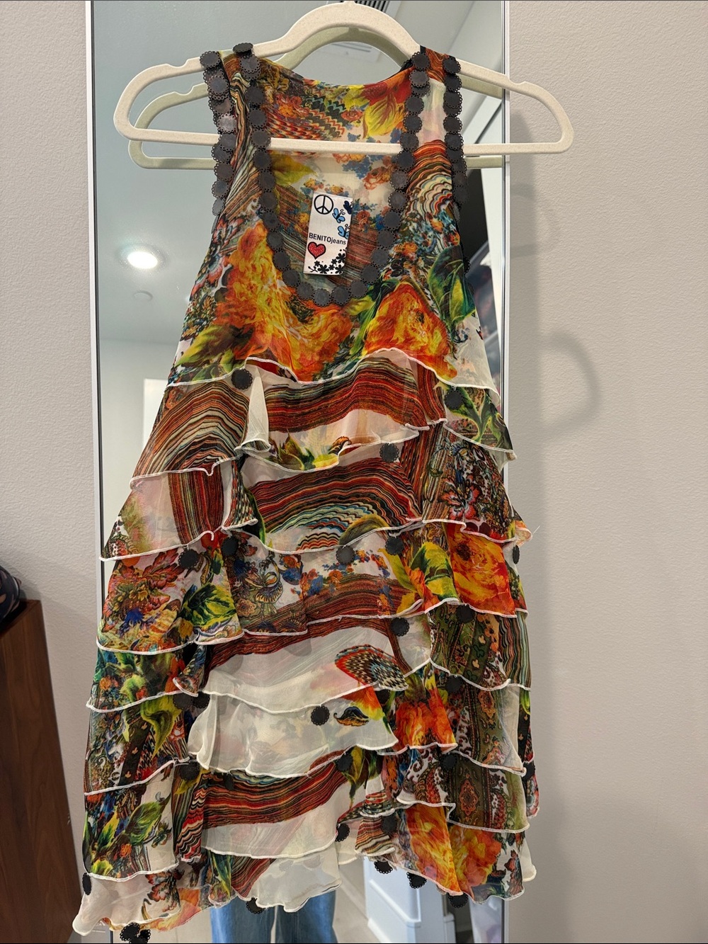Benito Colorful Chiffon Ruffled Tiered Mini Dress SZ XS
